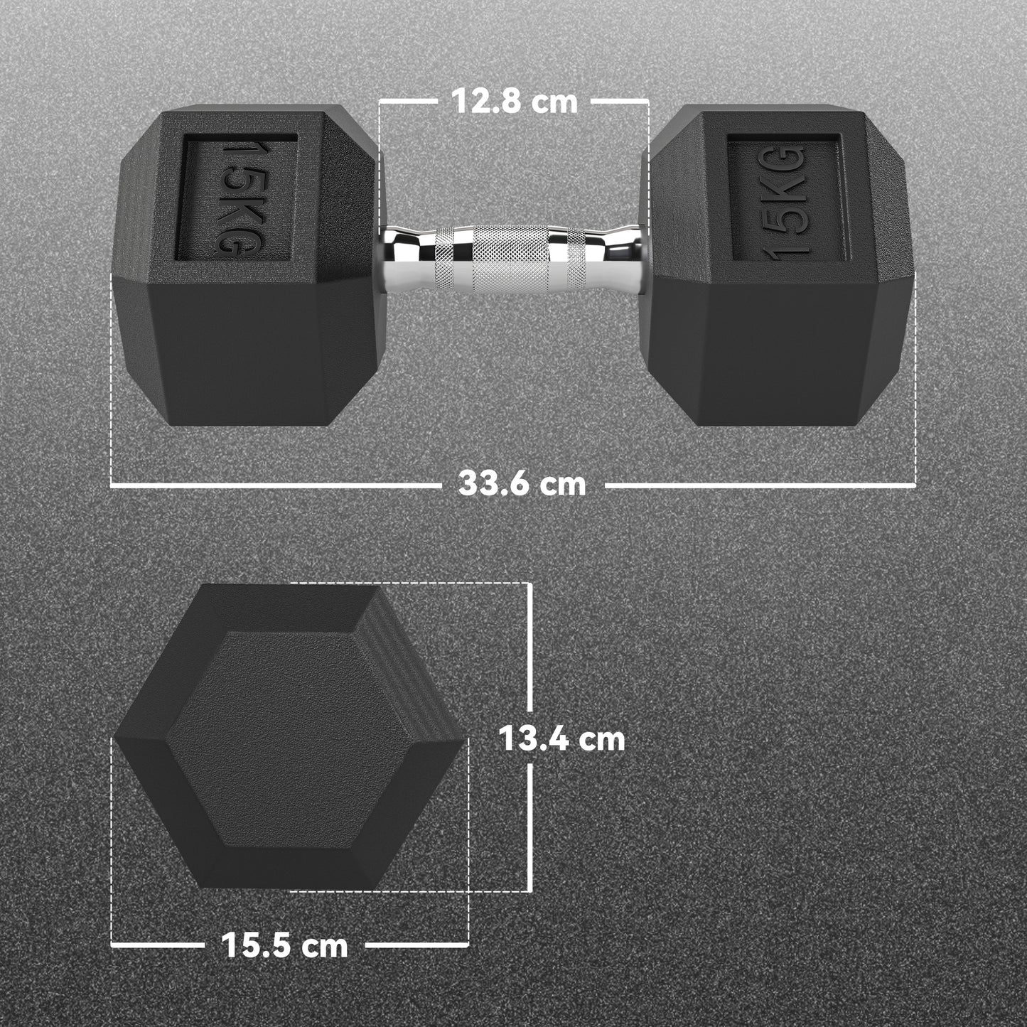2x15KG Rubber Hex Dumbbell Portable Hand Weights Dumbbell Home Gym