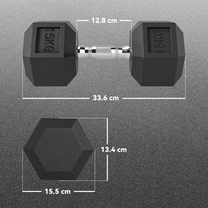 2x15KG Rubber Hex Dumbbell Portable Hand Weights Dumbbell Home Gym