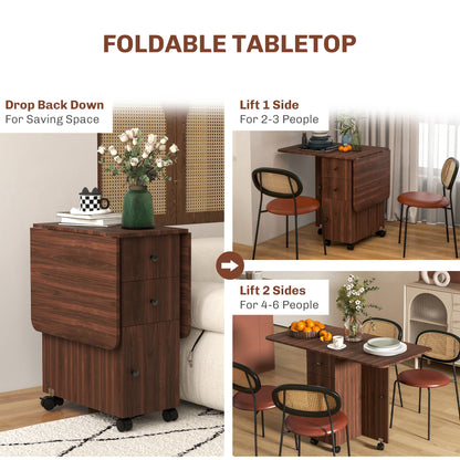 Multi-Storage Six-Person Drop Leaf Dining Table - Distressed Brown