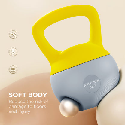 6KG Soft Kettlebell, Kettlebell with Non-Slip Handle for Home Gym, Weight Lifting, Strength Training, Yellow/Grey