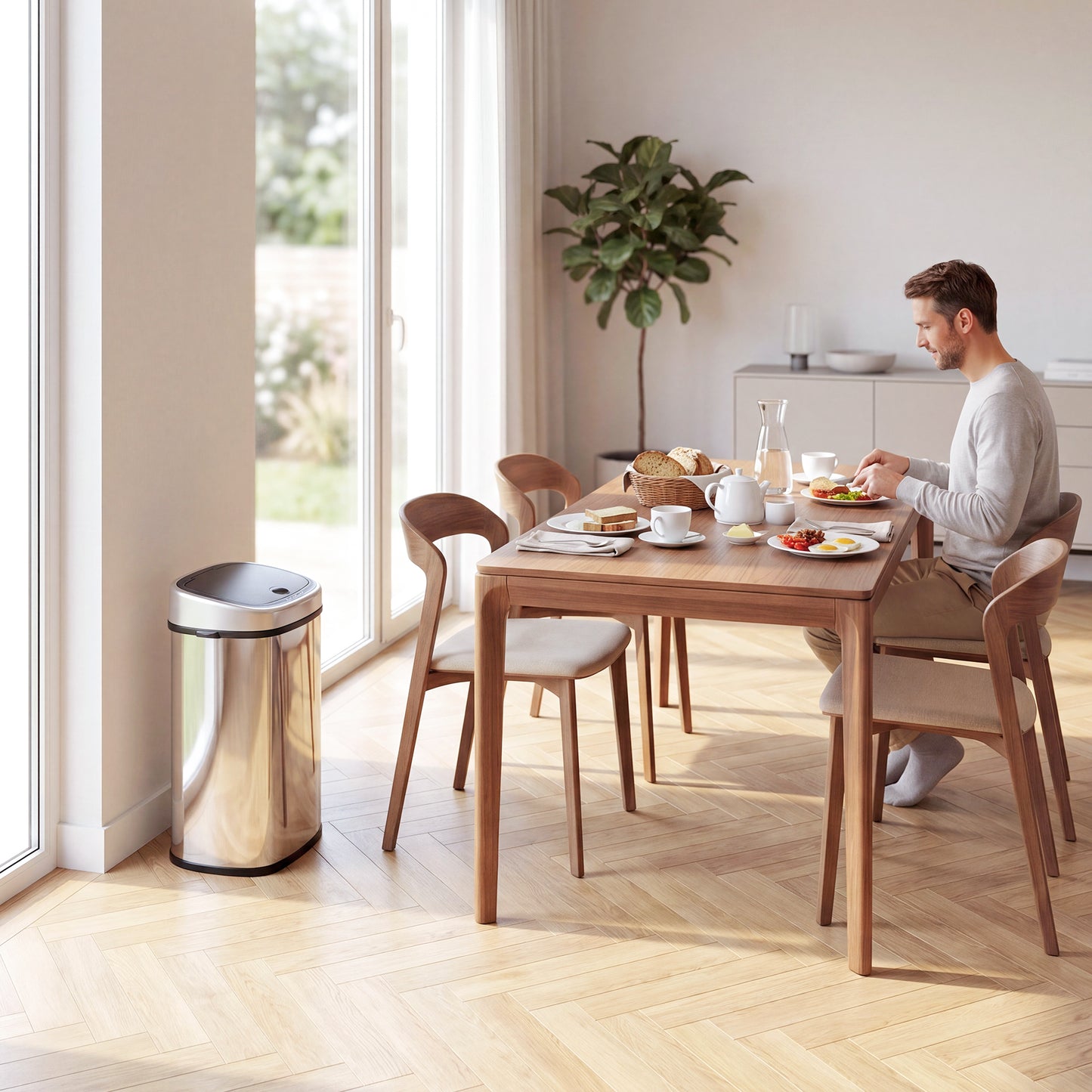 58L Motion Sensor Bin, Automatic Touchless Rubbish Bin with Fingerprint Resistant Stainless Steel for Kitchen, Hygienic Gyms