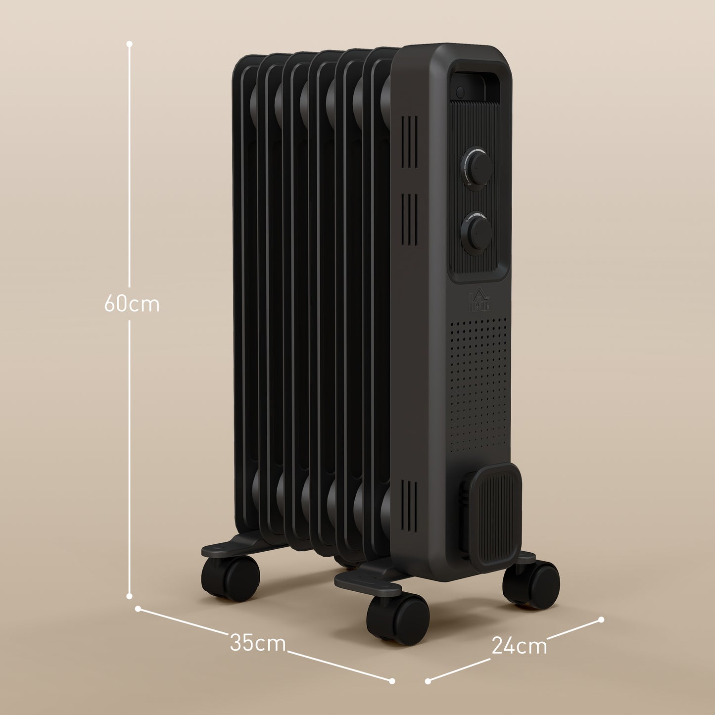 1500W Oil Filled Radiator, Portable Electric Heater with 3 Heat Settings, Safety Cut-Off and Wheels, Grey