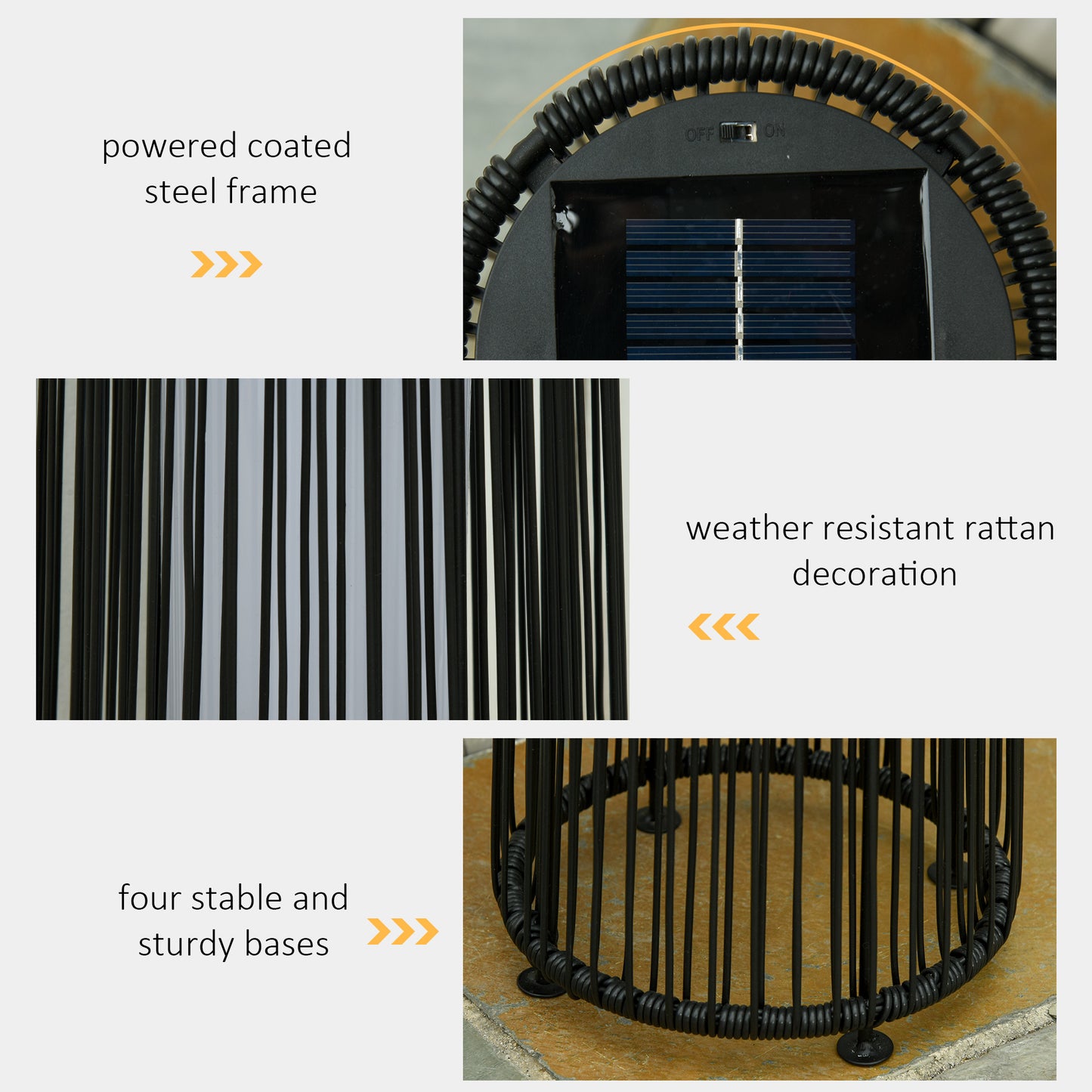 Patio Garden Solar Powered Lights Woven Resin Wicker Lantern Auto On/Off