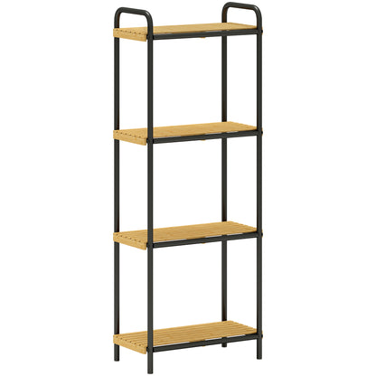 4-Tier Bamboo Bathroom Storage Shelf, Freestanding Narrow Shelving Unit