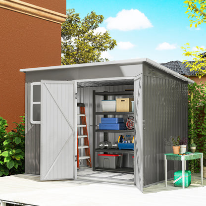 8.5 x 6ft Storage Shed Galvanised Steel Garden Shed, Metal Shed with Foundation Kit, Window