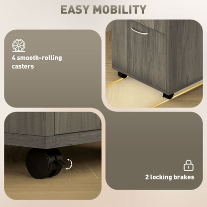 Filing Cabinet, Mobile File Cabinet with 2 Drawers, Office Home Organiser on Wheels for A4, Letter-Size File Folders