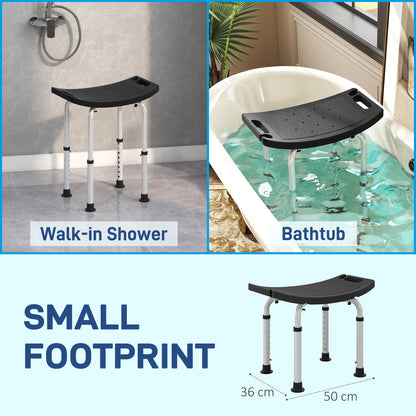 Height Adjustable Bath Stool, Aluminium Shower Stool with Non-Slip Pads for Elderly, Disabled, Seniors, Pregnant, Black