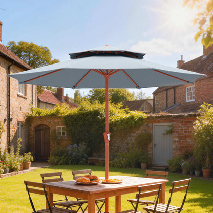 2.7 m Garden Parasol with Double Top Outdoor Market Table Umbrella with Crank System, Light Grey