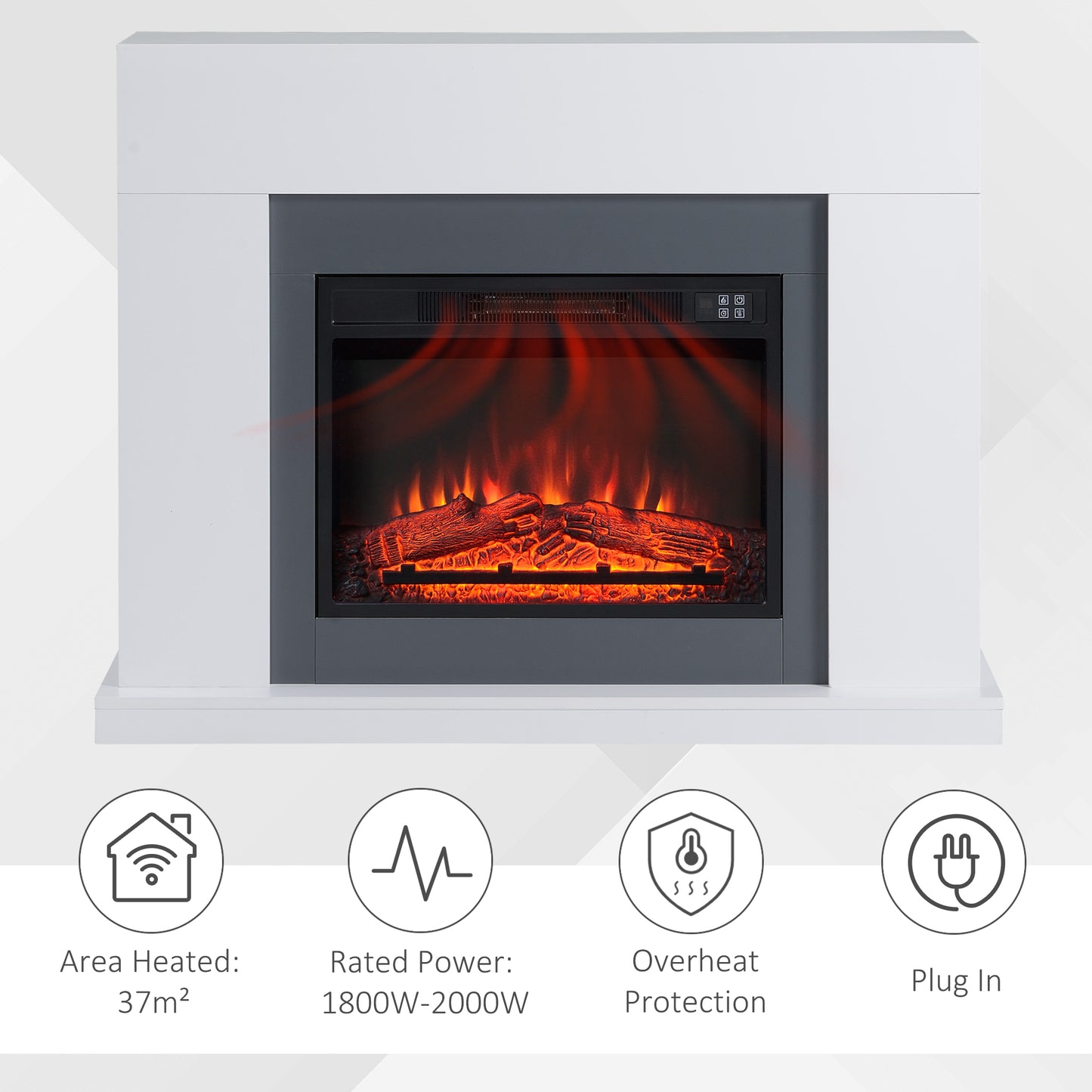44" Electric Fireplace Suite with Remote Control, 2000W Freestanding Fireplace Heater with LED Flame Effect