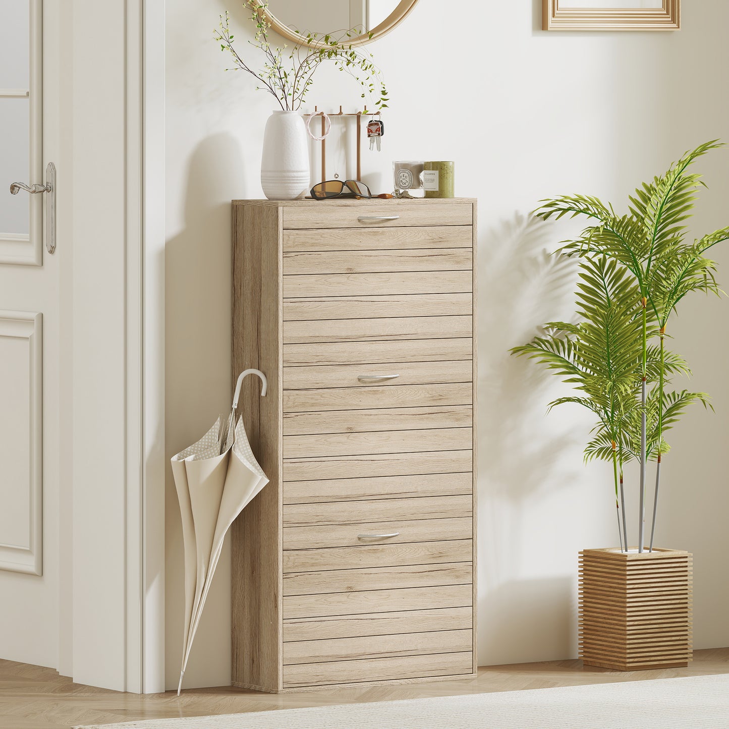 12-Shoe Flip Drawer Storage Cabinet - Brown Wood-Effect
