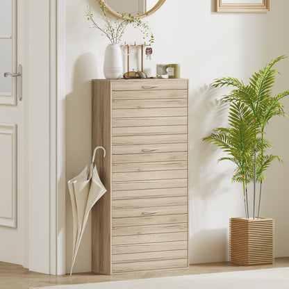 12-Shoe Flip Drawer Storage Cabinet - Brown Wood-Effect