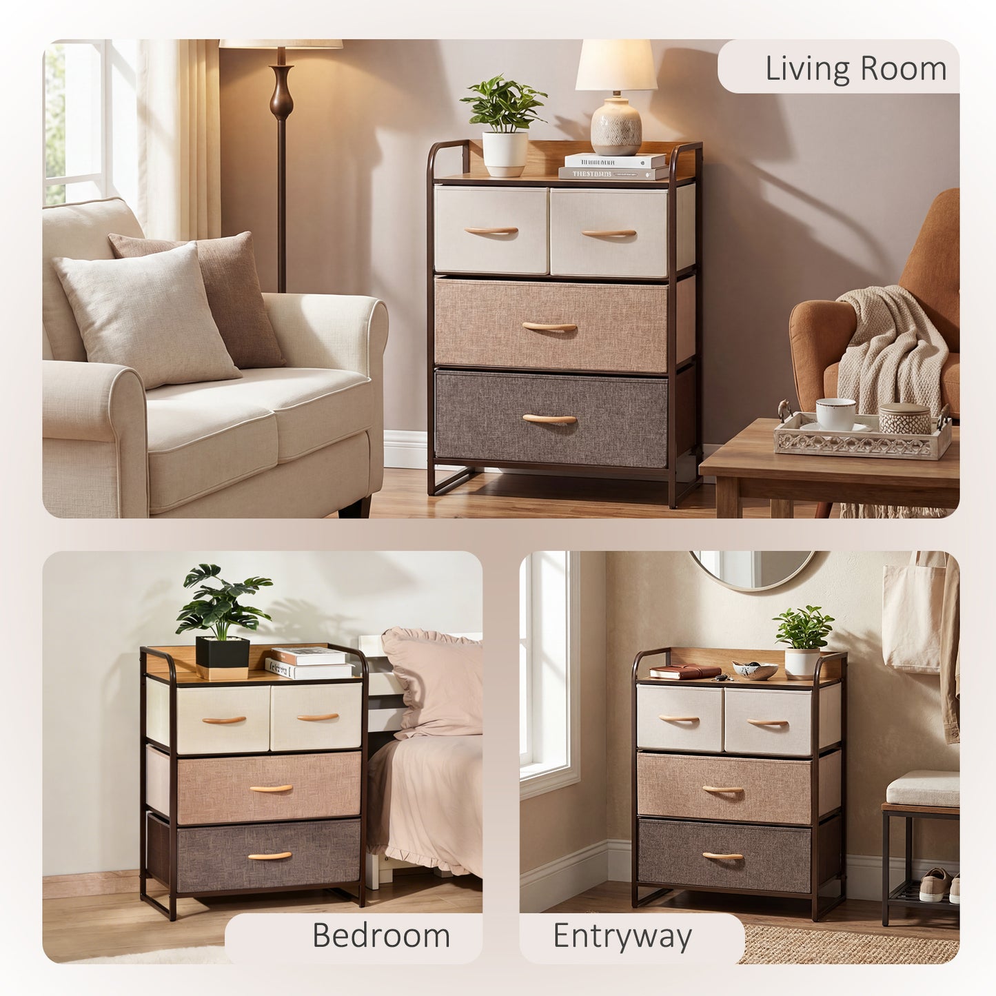 4-Drawer Dresser, 3-Tier Storage Organizer, Tower Unit for Bedroom Hallway Closets with Steel Frame Wooden Top