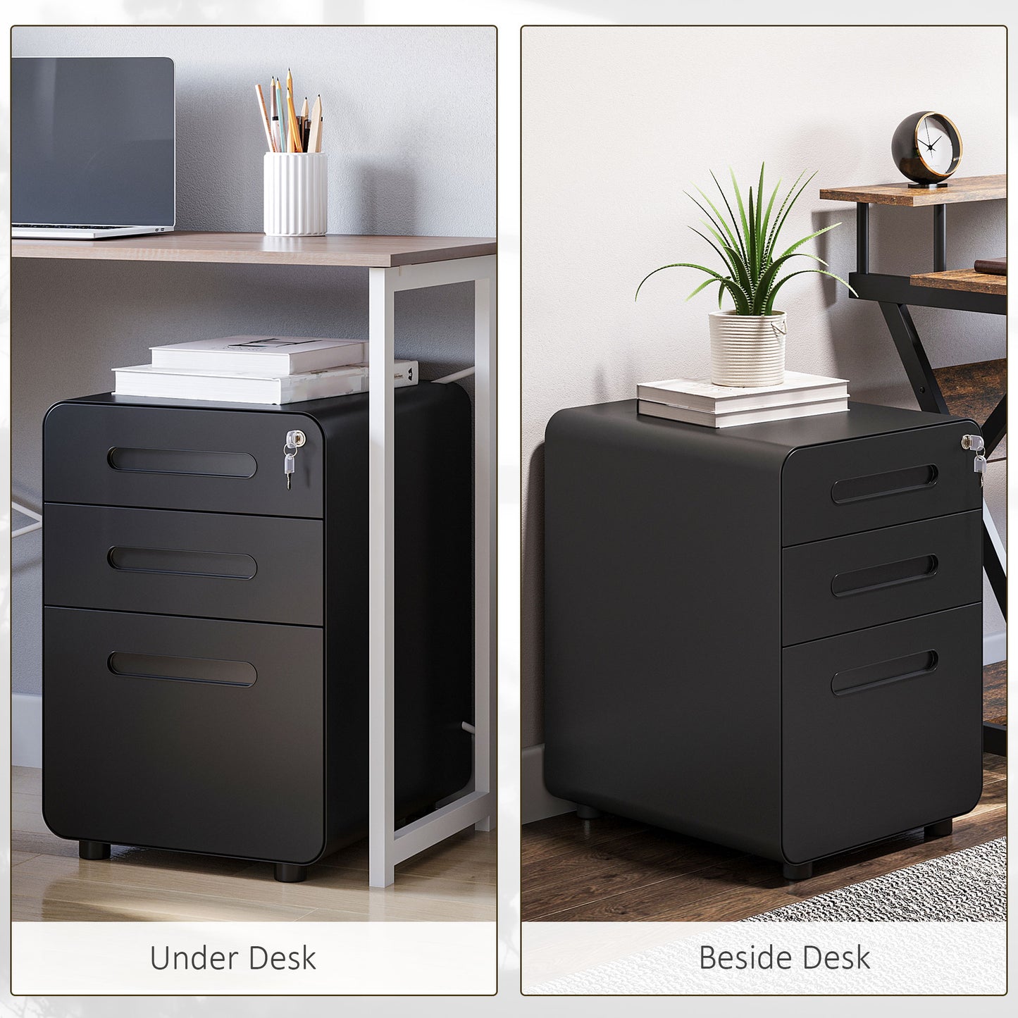 Lockable File Cabinet with 3 Drawers, Vertical Office Drawer for A4, Letter, Legal Size, Anti-tilt Design