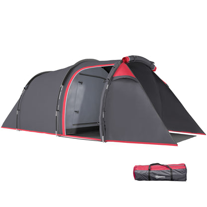 2 Man Tunnel Tent with Sewn-in Groundsheet, Air Vents, Rainfly, 2000mm Large Camping Tent with Bedroom, Porch