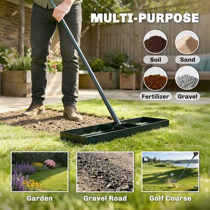 Lawn Levelling Rake, 76 x 26 cm Lawn Leveller Lute with 169 cm Handle for Grass Soil Sand Yard Golf Course