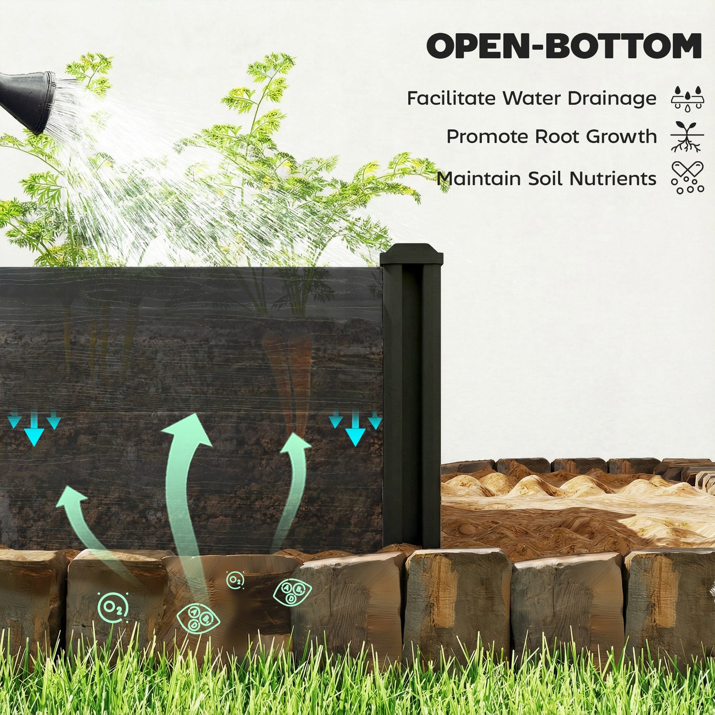 Vinyl Raised Garden Bed Kit, 2 x 2 x 1ft Modular Elevated Garden Box with Slotting Legs and Open Bottom, Dark Grey