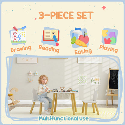 3-Piece Kids Activity Table Set with Centre Mesh Bag, Bear-Shaped Backrest, for Arts and Crafts, Reading, White