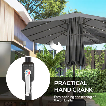 Patio Umbrella Double-Sided Outdoor Umbrella with Solar Lights Base, Grey