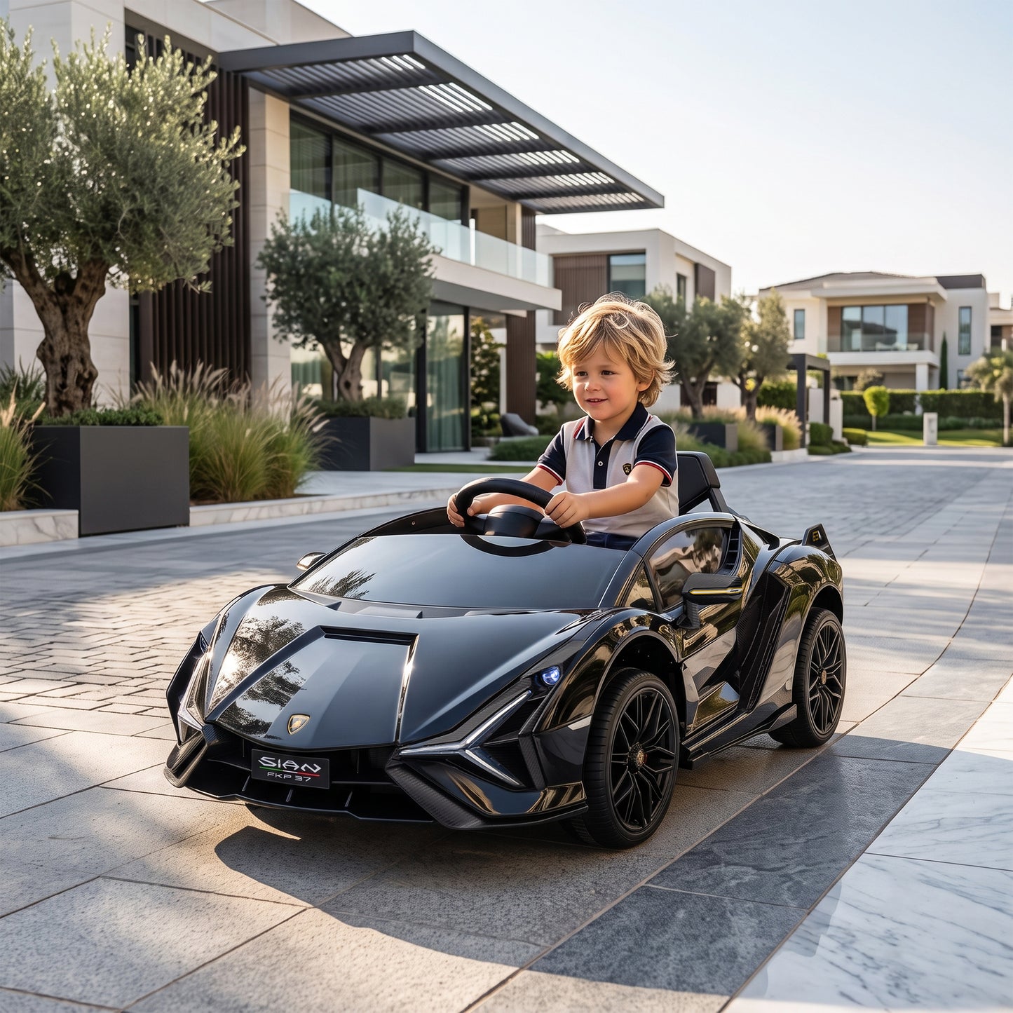Lamborghini Sian Licensed Electric Car for Kids, 12V Kids Electric Ride on Car with Dual Motors, Remote Control, Black