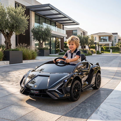 Lamborghini Sian Licensed Electric Car for Kids, 12V Kids Electric Ride on Car with Dual Motors, Remote Control, Black