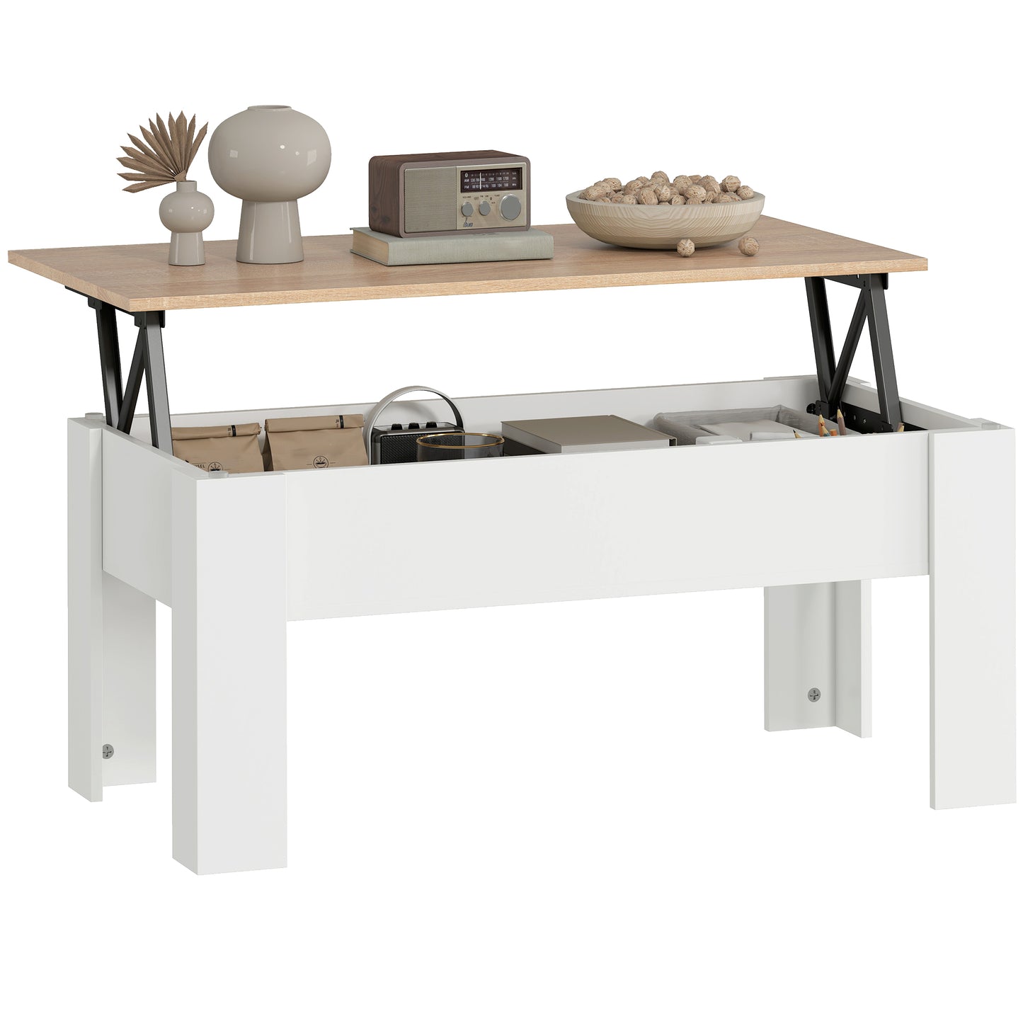 Lift Top Coffee Table with Hidden Storage Compartment, Lift Tabletop Pop-Up Center Table for Living Room