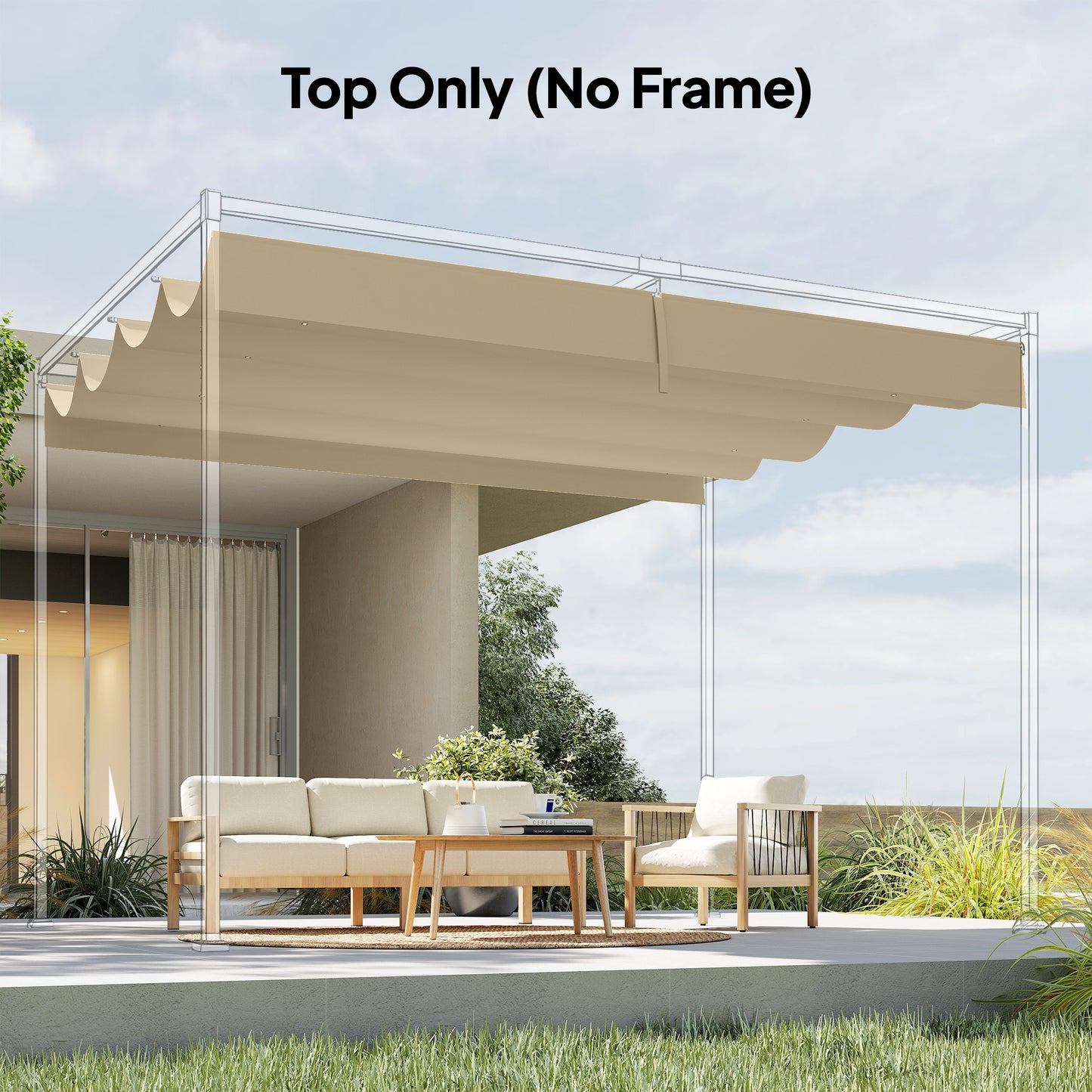 Retractable Pergola Canopy Only, 3.92 x 3.5 m, UV30+ Replacement Canopy Cover for 4 x 3 m Pergola, Khaki