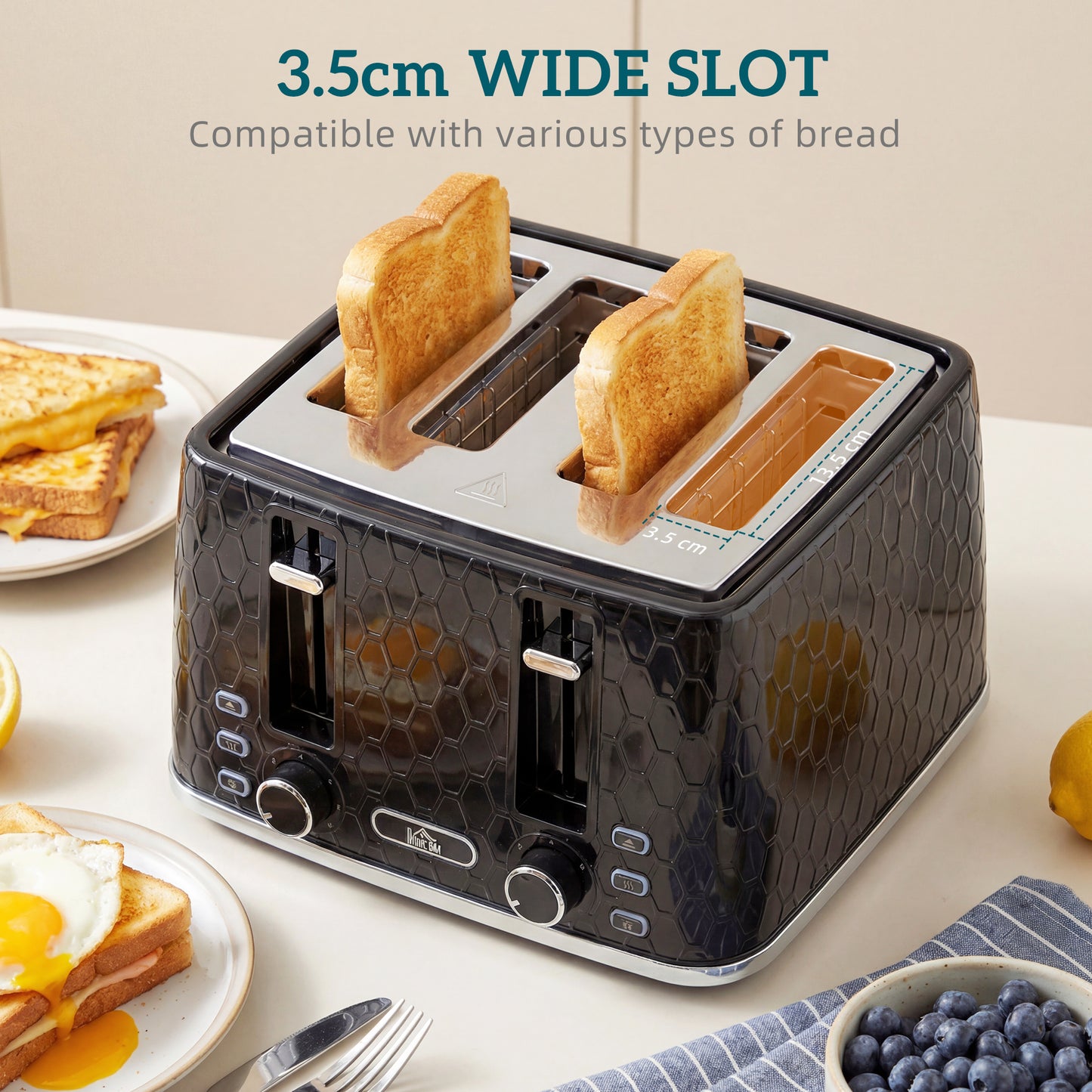 Kettle and Toaster Set, 1.7L 3000W Rapid Kettle with Strix Thermostat, 4 Slice Toaster with 7 Browning Controls, Black