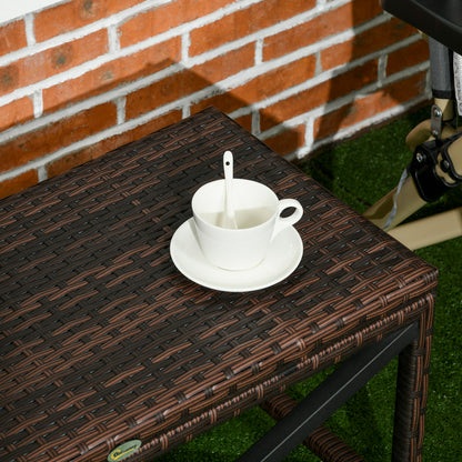 PE Rattan Garden Side Table, Outdoor Coffee Table with X-Shape Frame, Mixed Brown