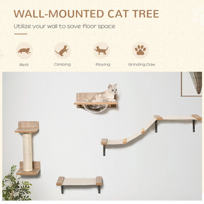 4PCs Wall-mounted Cats Climbing Shelf Set Cat Tree Kitten Perch Activity Center