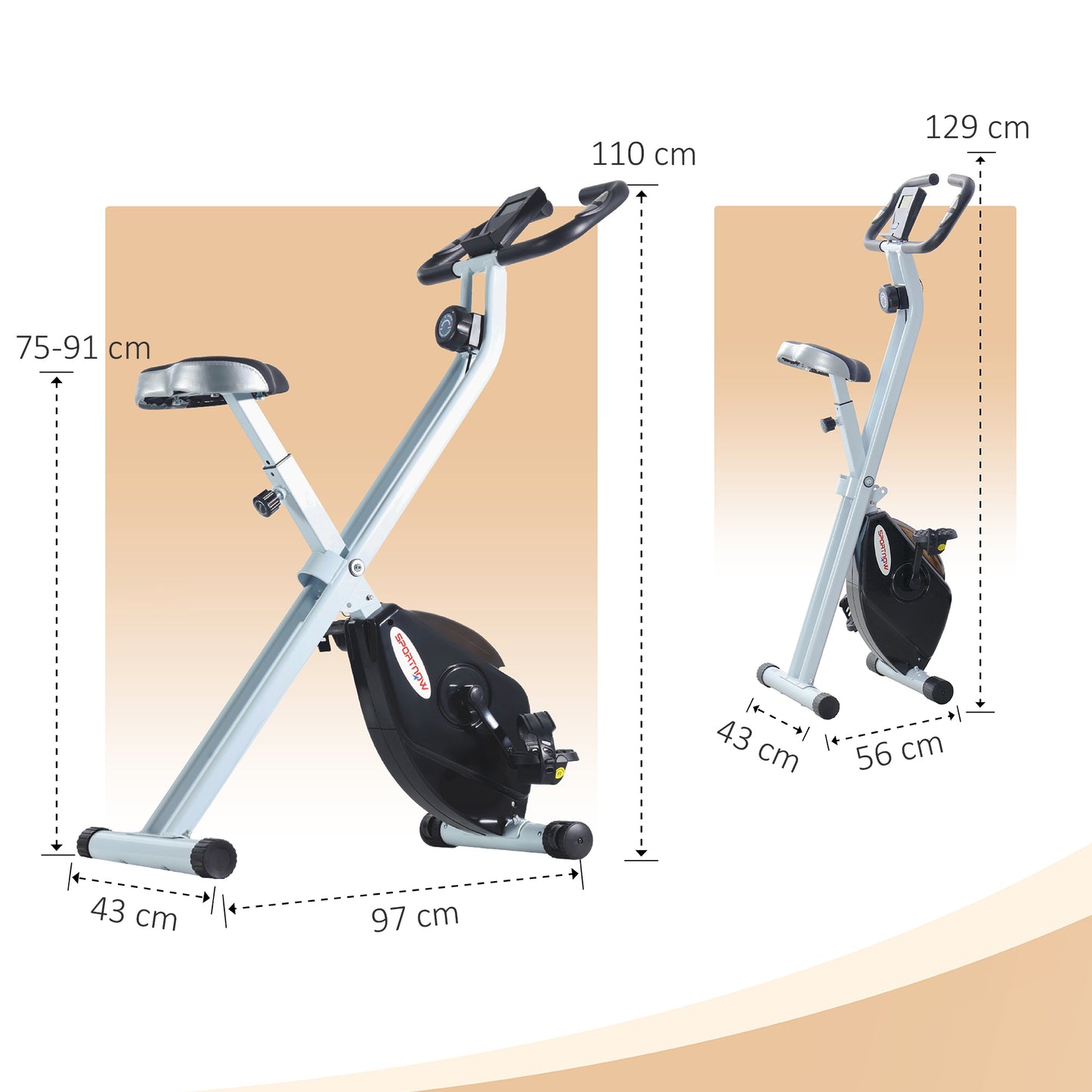 Folding and Quiet Exercise Bike with 8-Level Magnetic Resistance and Heart Rate Sensor, for Home Gym, Black and White