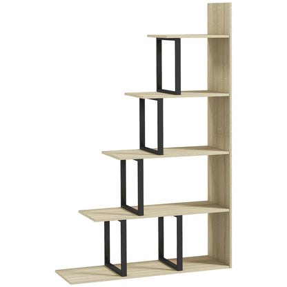 5-Tier Bookcase, Wooden Ladder Bookshelf Display Stand, Oak
