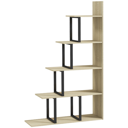 5-Tier Bookcase, Wooden Ladder Bookshelf Display Stand, Oak