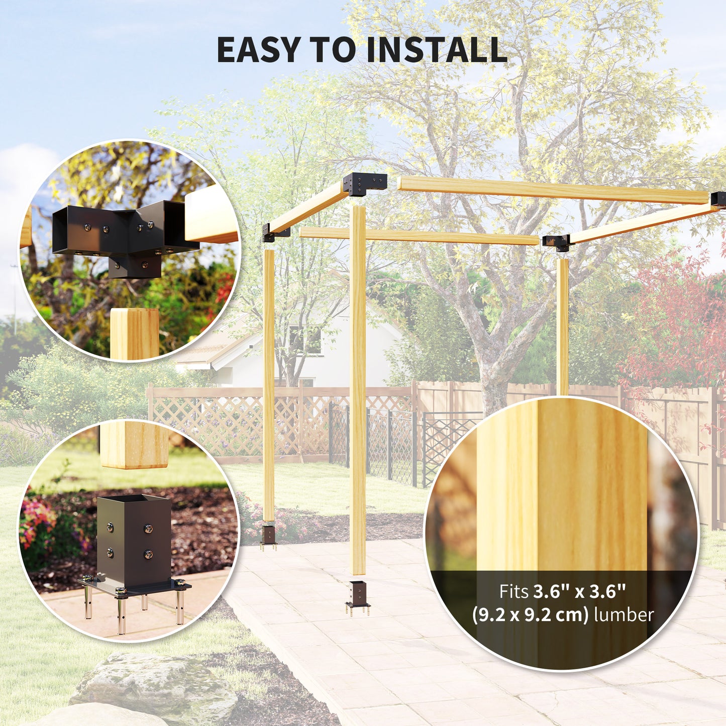 Pergola Kit, DIY Pergola Brackets with 3-Way Pergola Corner Brackets and Post Base for 92mm Lumber