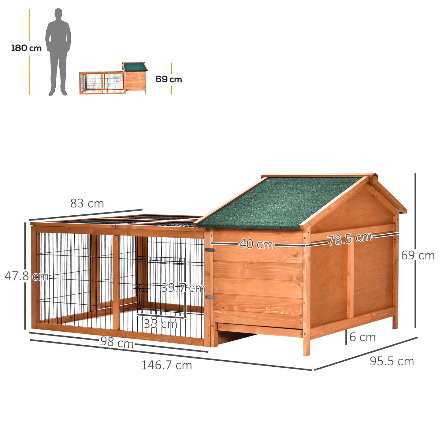 Wooden Rabbit Hutch Outdoor, Guinea Pig Hutch, Detachable Pet House Animal Cage with Openable Run & Roof Lockable Door Slide
