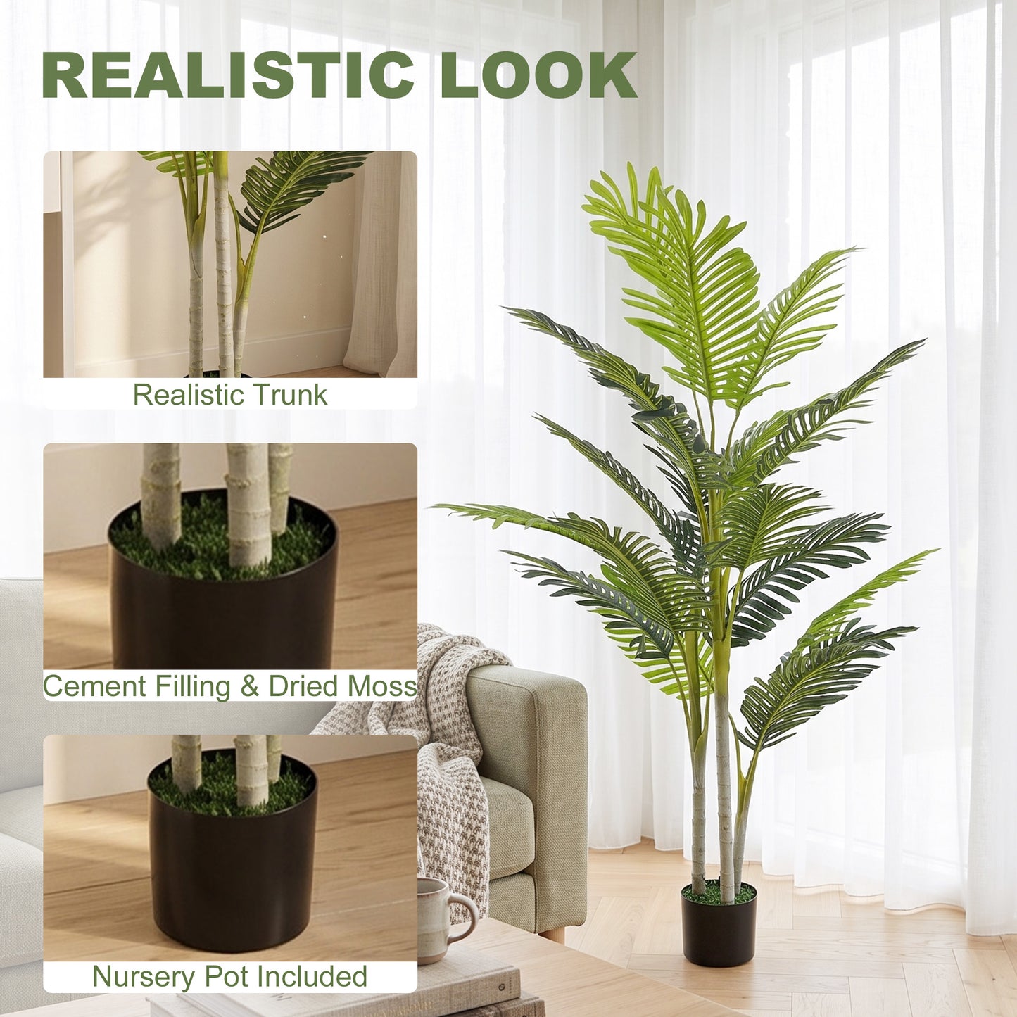 2 Ball Topiary Tree in Pot for Home Decor, Artificial Plant for Home Office, Living Room Decor, Dark Green