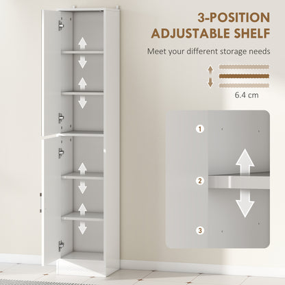 Tall Bathroom Cabinet with Mirror and Adjustable Shelf - High Gloss White