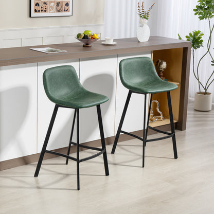 Bar Stools Set of 2, PU Leather Dining Stools with Backrest, Footrest, for Kitchen, Counter, Breakfast Bar, Green