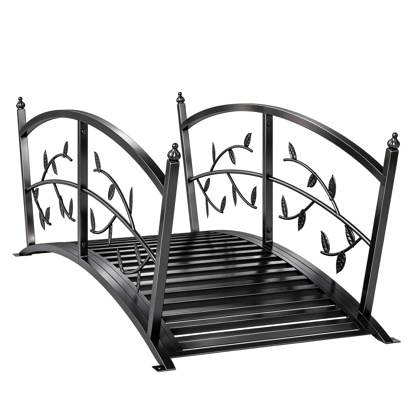 1.2M Metal Garden Bridge with Safety Railings, Outdoor Pond Bridge, Arch Decorative Footbridge for Creek Stream