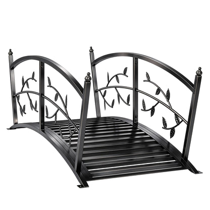 1.2M Metal Garden Bridge with Safety Railings, Outdoor Pond Bridge, Arch Decorative Footbridge for Creek Stream