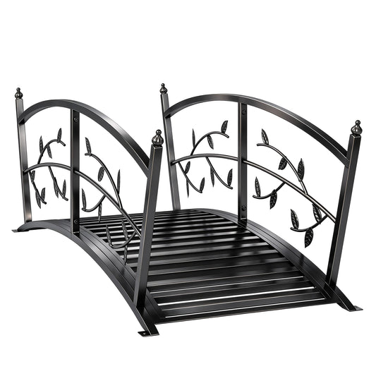 1.2M Metal Garden Bridge with Safety Railings, Outdoor Pond Bridge, Arch Decorative Footbridge for Creek Stream