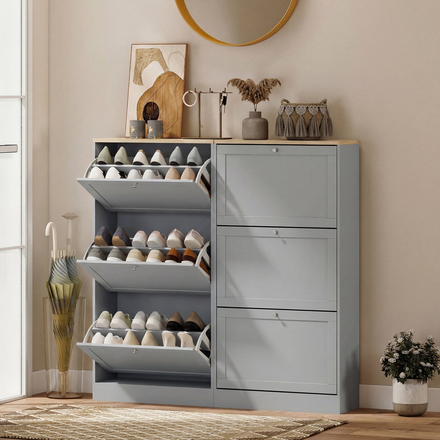 Modern Compact Three-Drawer Shoe Storage Cabinet - Grey