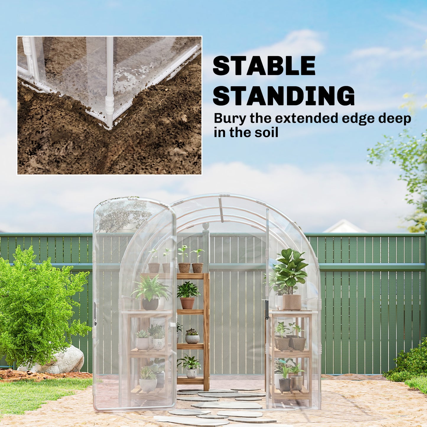 Polytunnel Greenhouse Walk-in Grow House with PE Cover, Door and Galvanised Steel Frame, 3 x 2 x 2m, Clear