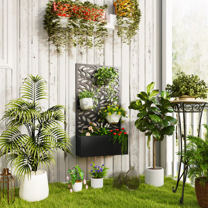 Outdoor Metal Planter, with Back Trellis - Black