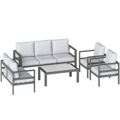 5 Pieces Aluminium Garden Furniture Set with Olefin Cushions, Extra Deep Outdoor Garden Sofa Set, Dark Grey