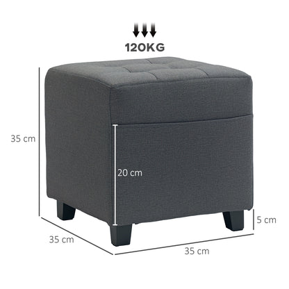 Square Footstool, Small Ottoman with Side Pocket, Linen Fabric Footrest Foot Stool with Rubber Wood Legs and Padded Seat for