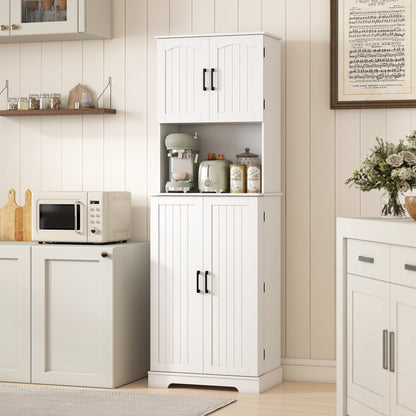 181.5 cm Freestanding Storage Cabinet, Tall Kitchen Cupboard with Adjustable Shelves, 8 Door Spice Racks, White