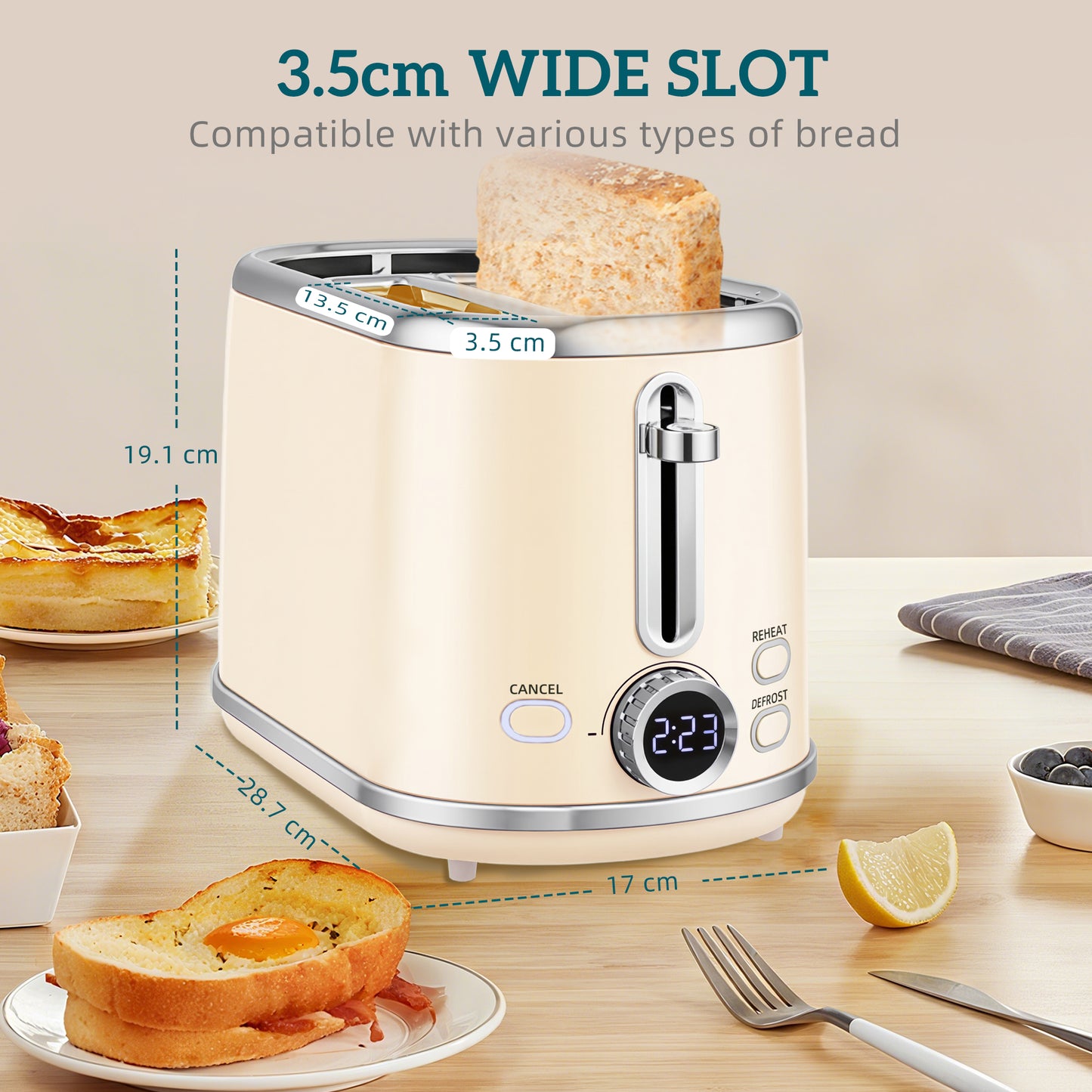 Polished Retro 40-100°C Kettle and Toaster Set - Cream