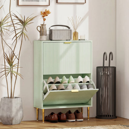 Elegant Two-Drawer Shoe Cabinet - Light Green