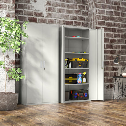 Five Shelf Lockable Steel Office Cabinet - White