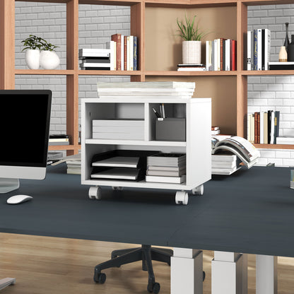 Three-Compartment Printer Cabinet, with Wheels - White